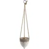 Storied Home Round Terra-cotta Hanging Planter On Jute Rope, Distressed White And Beige In White