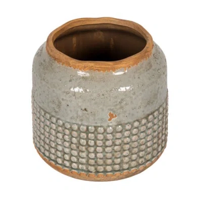 Storied Home Round Terra-cotta Hobnail Planter Vase With Heavily Distressed Finish, Grey In Gray