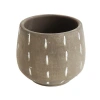 Storied Home Round Terracotta Planter With Hand Painted Lines And Glazed Finish In Brown