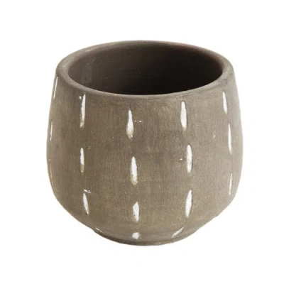 STORIED HOME STORIED HOME ROUND TERRACOTTA PLANTER WITH HAND PAINTED LINES AND GLAZED FINISH