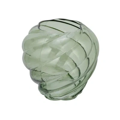 Storied Home Round Twisted Glass Vase, Green