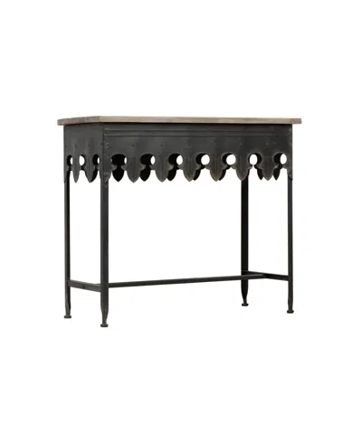 Storied Home Rustic Farmhouse 36" Metal Console Table With Solid Wood Top In Black