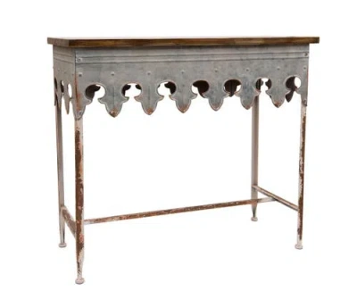 Storied Home Rustic Farmhouse Metal Console Table With Solid Wood Top, Distressed Grey In Gray