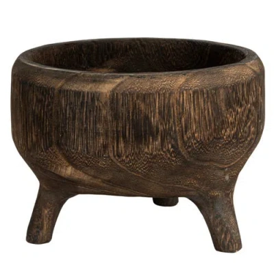 Storied Home Rustic Paulownia Footed Wood Bowl , Charred Brown