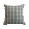 Storied Home Rustic Woven Cotton Double Cloth Pillow With Chambray Back And Frayed Edges, Multicolor In Green
