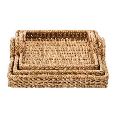 Storied Home S/3 Decorative Water Hyacinth Tray In Brown