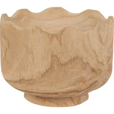 Storied Home Scalloped Edge Paulownia Wood Decorative Bowl In Brown