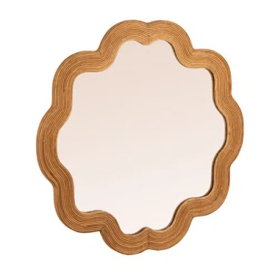 Storied Home Scalloped Rattan Framed Wall Mirror In Brown