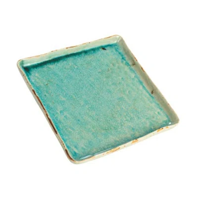 Storied Home Serving Tray With Reactive Crackle Glaze In Blue