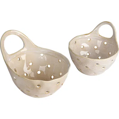 Storied Home Set Of 2 Cream Reactive Glaze Stoneware Colanders In Neutral