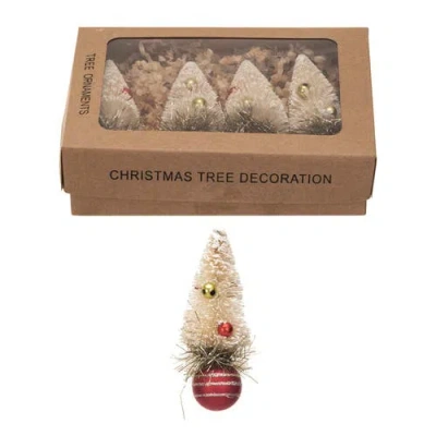 Storied Home Sisal Bottle Brush Tree Ornaments With Beads, Glass Ball Base And Glitter, Red And Crea In Multi