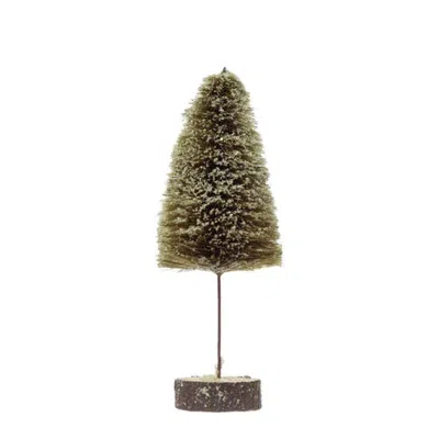 Storied Home Sisal Bottle Brush Tree With Wood Slice Base & Snow Finish In Green