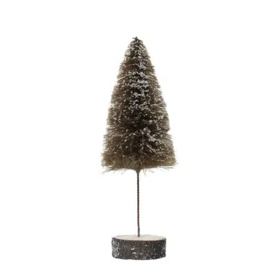 Storied Home Sisal Bottle Brush Tree With Wood Slice Base & Snow Finish In Brown