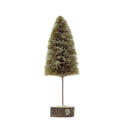 Storied Home Sisal Bottle Brush Tree With Wood Slice Base With Snow Finish, Green