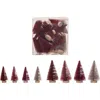 Storied Home Sisal Bottle Brush Trees With Wood Bases, Burgundy And Pink, Set Of 16 In Red