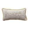 Storied Home Slub Lumbar Pillow With Embroidery, Piping, And Velvet Back "joy To The World", Cream A In Neutral
