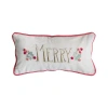 Storied Home Slub Lumbar Pillow With Hand-embroidery, Pom Poms, Piping And Velvet Back "merry", Mult In White