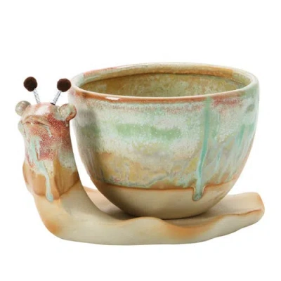 Storied Home Snail Planter With Reactive Glaze In Multi