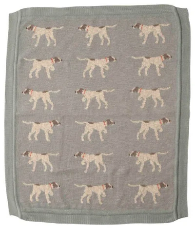Storied Home Soft Cotton Knit Baby Blanket With Decorative Dog Design, Blue In Gray