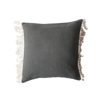 Storied Home Soft Cotton Pillow With Fringe, Teal In Gray