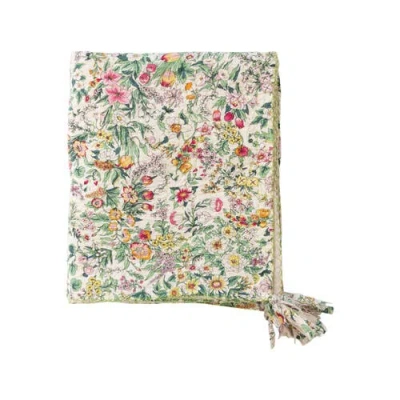 Storied Home Soft Quilted Cotton Throw With Floral Pattern, Kantha Stitch And Tassels, Multicolor