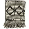 Storied Home Soft Reclaimed Cotton Blend Throw With Diamond Pattern And Fringe, Black And Beige In Black