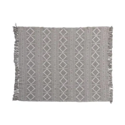 Storied Home Soft Reclaimed Cotton Jacquard Throw Blanket With Fringe In Gray