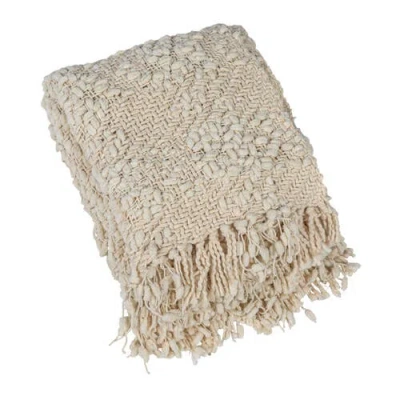 Storied Home Soft Woven Cotton Blend Cable Knit Throw Blanket With Fringe, Natural In Brown