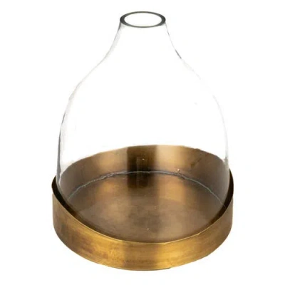Storied Home Sophisticated Glass Cloche With Metal Tray, Clear And Antique Brass In Gold