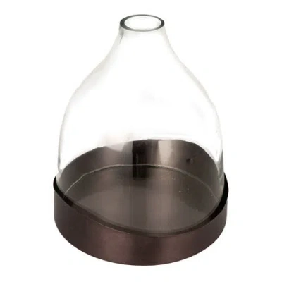 Storied Home Sophisticated Glass Cloche With Metal Tray, Clear And Black Nickel
