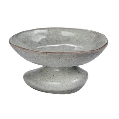 Storied Home Speckled Stoneware Organic Shaped Footed Dish In White