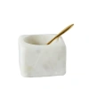 Storied Home Square Marble Bowl With Brass Spoon, White In White