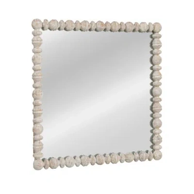 Storied Home Square Raised Dowel Wood Wall Mirror, White