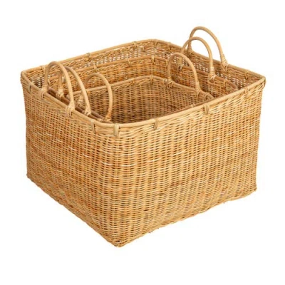 Storied Home Square Rattan Baskets With Handles, Natural, Set Of 3 In Brown