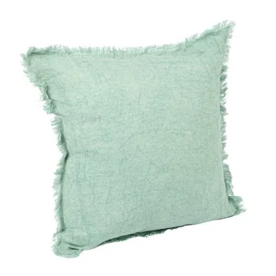 Storied Home Square Stonewashed Linen Pillow With Fringe, Mint In Green