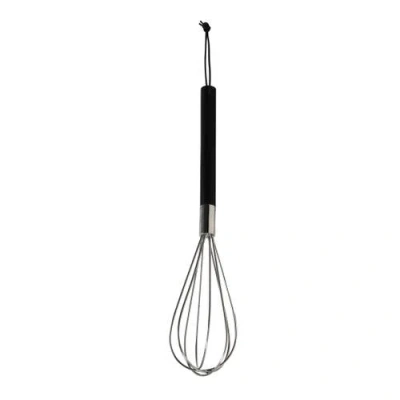 Storied Home Stainless Steel Whisk With Mango Wood Handle And Leather Tie In Black