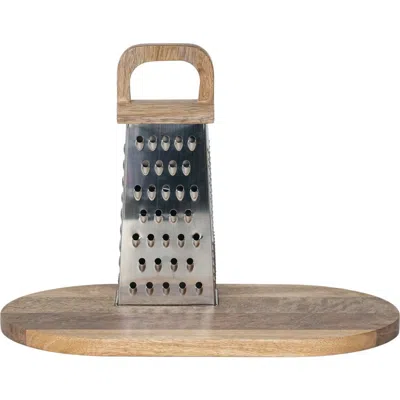 Storied Home Steel Grater With Mango Wood Cheese Board In Brown