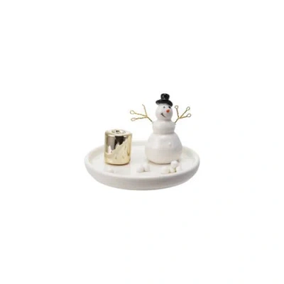 Storied Home Stoneware And Wire Snowman Taper Candle Holder, White And Black
