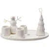 Storied Home Stoneware And Wire Taper Holder With Snowman And Tree, White In White