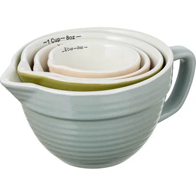 Storied Home Stoneware Batter Bowl Measuring Cups, Set Of 4 Sizes, Multicolor In Blue