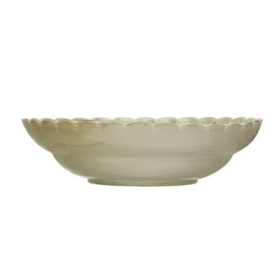 Storied Home Stoneware Bowl With Scalloped Edge, Ivory In Neutral