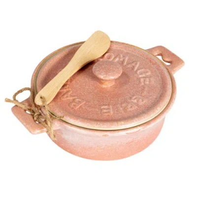 Storied Home Stoneware Brie Baker With Wood Spreader Set In Pink
