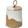 Storied Home Stoneware Canister With Leather Loop In Brown