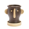 Storied Home Stoneware Face Planter With Saucer In Brown