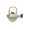 Storied Home Stoneware Fish Shaped Teapot With Metal Strainer And Wrapped Handle In White