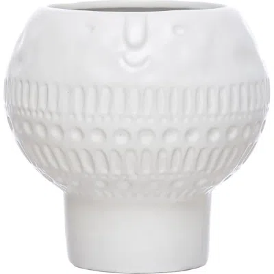 Storied Home Stoneware Footed Planter With Face In White