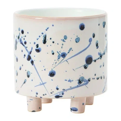 Storied Home Stoneware Footed Planter With Splatter Design In White