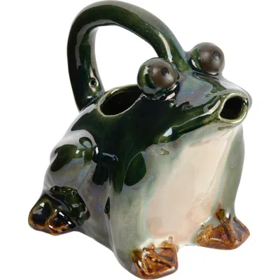 Storied Home Stoneware Frog Watering Pitcher In Green