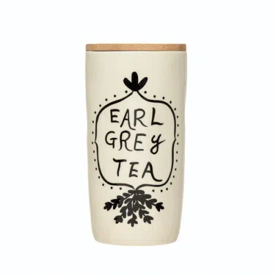 Storied Home Stoneware Jar With Lid "earl Grey Tea" In White