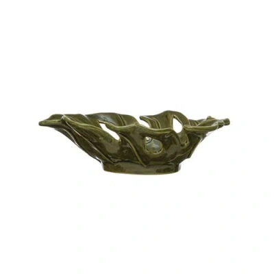 Storied Home Stoneware Leaf Shaped Bowl In Green